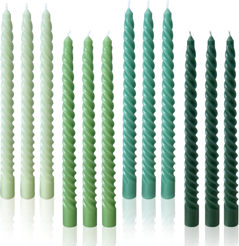 LPUSA Green Spiral Taper Candles Unscented Smokeless Long Tall Tapered Candles for Candlesticks Sticks Wedding Advent Home Decor Dinner Christmas,10 Inch,12 Pack(E-Gradient Green) - Image 1